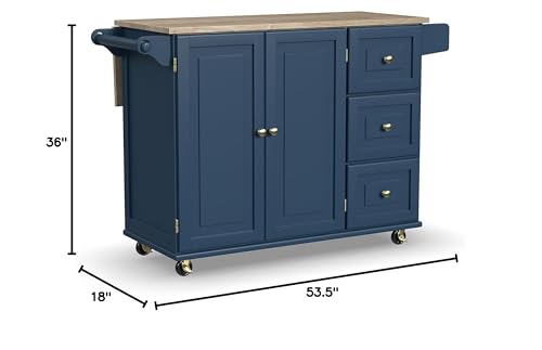 Homestyles Mobile Kitchen Island Cart with Wood Top and Dropleaf Breakfast Bar, Blue homestyles