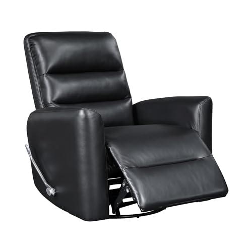 Lexicon Swivel Glider Recliner Chair, Comfy Nursery Glider, Faux Leather Recliner, Manual Reclining Chair for Living Room/Office/Apartment, Black Lexicon