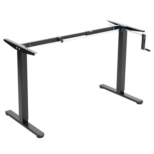 VIVO Compact Hand Crank Stand Up Desk Frame for 37 to 77 inch Table Tops, Ergonomic Standing Height Adjustable Base with Foldable Handle, Black, DESK-M051MB VIVO
