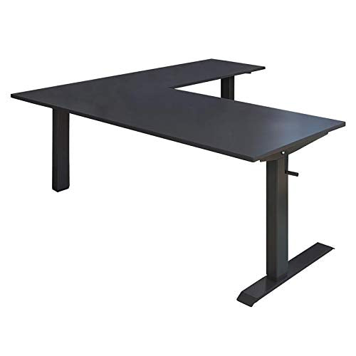 Stand Up Desk Store Crank Adjustable Height L-Shaped Standing Desk with Steel Frame (Black Frame/Black Top, 72" Wide) S Stand Up Desk Store