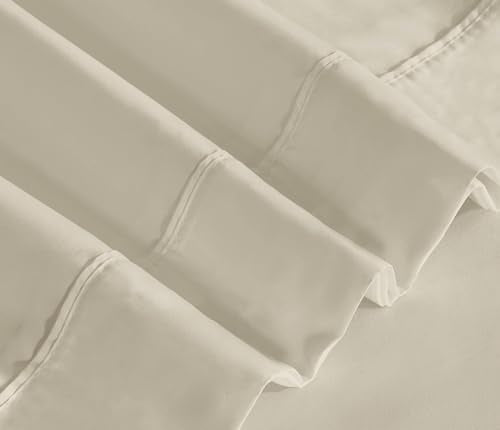 RUVANTI Queen Sheets Set, Brushed Microfiber Sheets 4 Pieces (1 Fitted Sheet, 1 Flat Sheet, 2 Pillowcases), with 15-inch Deep Pockets, Lightweight & Compfy Premium Hotel Bedding, Luxe Cream RUVANTI