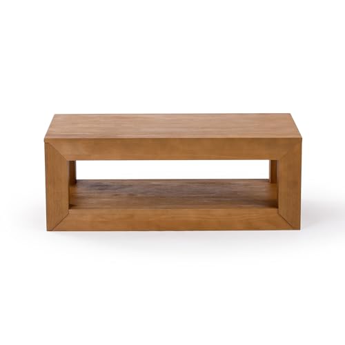 Plank+Beam Modern Rectangular Coffee Table with Shelf, Solid Wood, 40 Inch, Center Table with Storage, 2 Tier Tea Table for Living Room, Pecan Wirebrush Plank+Beam