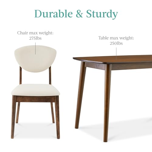 Best Choice Products 5-Piece Dining Set, Compact Mid-Century Modern Table & Chair Set for Home, Apartment w/ 4 Chairs, Padded Seats & Backrests, Wooden Frame - Walnut/Cream Best Choice Products