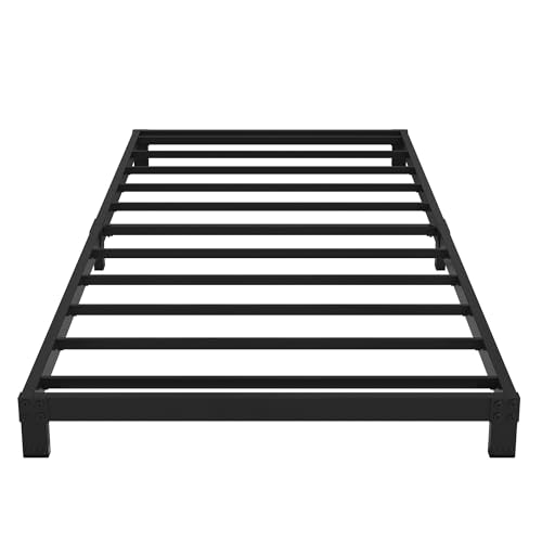 Cieemine 5 Inch Low Bed Frame Twin, Heavy Duty Twin Bed Frames Low Profile, No Box Spring Needed, Easy Assembly, Noise Free, Black Cieemine