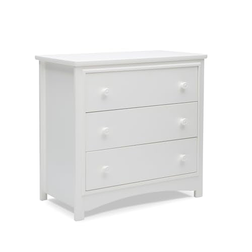 Delta Children Perry 3 Drawer Dresser with Changing Top and Interlocking Drawers, Bianca White Delta Children