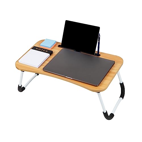 Mind Reader Lap Desk Laptop Stand, Bed Tray, Folding Legs, Couch Table, Portable, MDF, 23.25" L x 13.75" W x 10.5" H, Beige Mind Reader
