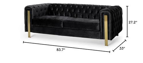Asucoora Tufted Velvet Sofa Couch for Living Room, Upholstered Tuxedo Arm 3-Seater Sofa Couch with Golden Legs, Chesterfield Sofa Apartment, Office, Studio Black Asucoora