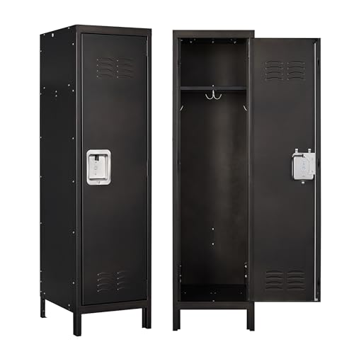 Anxxsu Metal Storage Locker, Lockable Employees Metal Locker with Door, 55" Height Steel Locker for Home, School, Office, Gym (Retro Black) Anxxsu