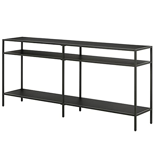 Henn&Hart 64" Wide Rectangular Console Table with Metal Shelves in Blackened Bronze, Entryway Table, Accent Table for Living Room, Hallway Henn&Hart