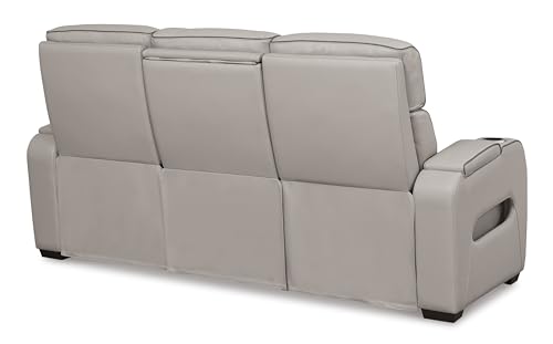 Signature Design by Ashley Boyington Contemporary Leather Match Power Reclining Sofa with USB Charging Ports, LED Lights and Adjustable Headrest, Light Gray Signature Design by Ashley