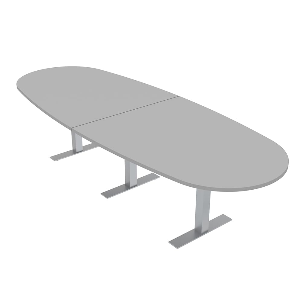 SKUTCHI DESIGNS INC. Harmony Series 12-Person Oval Boat Shaped Conference Table | Modular Office Table with Brushed Silver Metal T -Base | Meeting Tables for Offices, and Homes | Light Gray –12ft SKUTCHI DESIGNS INC.