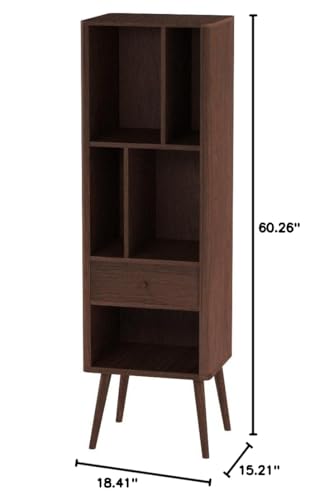 Baxton Studio FP-6785-Walnut Bookcase, 15.21LX18.41WX60.26H, Walnut Brown Baxton Studio