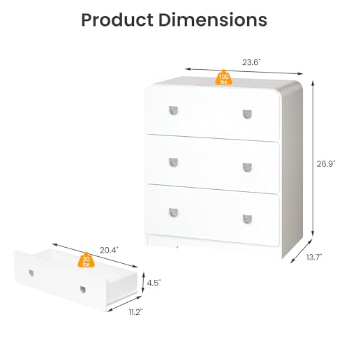 RoyalCraft White 3 Drawer Nightstand, Modern Painted Bedside Table with U-Shaped Handles, Wood Tall End Table for Bedroom, Entryway RoyalCraft