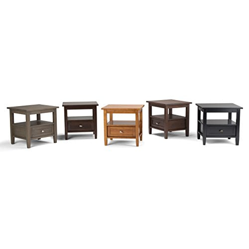 SIMPLIHOME Warm Shaker SOLID WOOD 20 inch wide Rectangle Rustic End Side Table in Farmhouse Grey with Storage, 1 Drawer and 1 Shelf, for the Living Room and Bedroom SIMPLIHOME