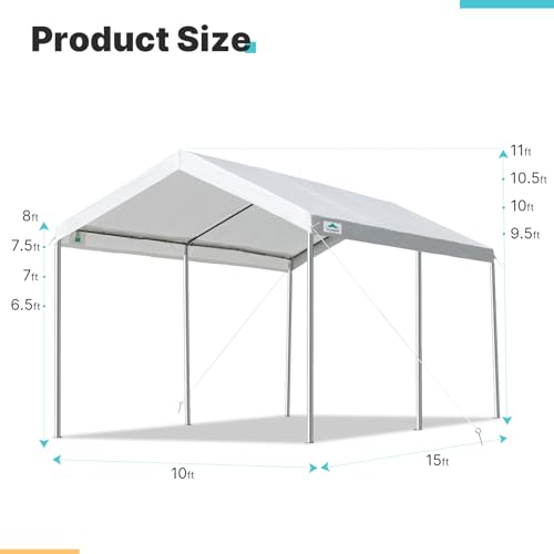ADVANCE OUTDOOR 10x15 ft Heavy Duty Carport Potable Car Canopy Garage Party Tent Boat Shelter, Adjustable Height from 9.5 ft to 11 ft, White ADVANCE OUTDOOR