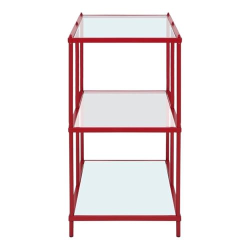 BOWERY HILL Contemporary Metal Console Table, 42" W x 17" D x 30" H, Red Finish, Steel Frame with Tempered Glass and Mirrored Shelves, Modern Minimalist Design for Living Room or Entryway BOWERY HILL