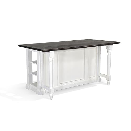 Sunny Designs Carriage House 71.5" Wood Kitchen Island in White/Dark Brown Sunny Designs