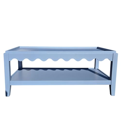 Carolina Chair & Table Scallop Coffee Table, Rectangular Mango Wood Side Table, Decorative Edge and Lower Shelf (Light Blue) Carolina Chair & Table