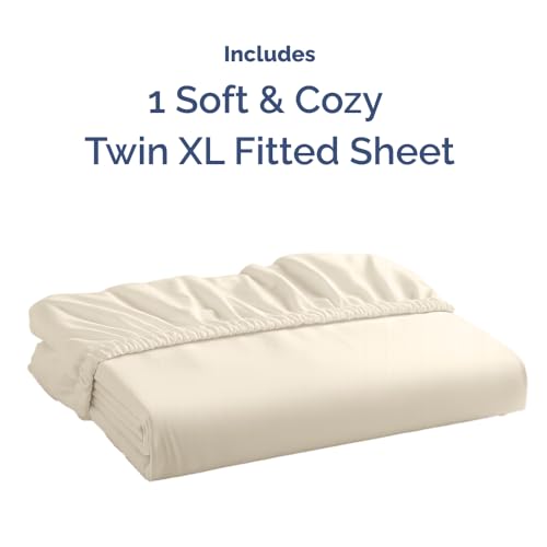 Twin XL Fitted Bed Sheet - Bottom Single Fitted Sheet Only - Ultra-Soft Hotel Luxury Bedding w/ 8-16 Inch Deep Pockets - Breathable & Wrinkle Free - Easy-Care, Fade and Shrink Resistant - Off White CGK Unlimited