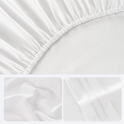 ROSE&RISY White King Sheet Set, 4 Pieces Soft Bedding King Sheet Set, Breathable and Cooling,Includes 1 x Fitted, 1 x Flat, 2 x Pillow Cases - Deep Pocket (White, King) ROSE&RISY