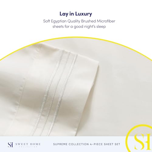 1800 Thread Count Sheet Set – Soft Egyptian Quality Brushed Microfiber Sheets – Luxury Bedding Set with Flat Sheet, Fitted Sheet, Pillow Cases, King, Ivory, Sheet Set
