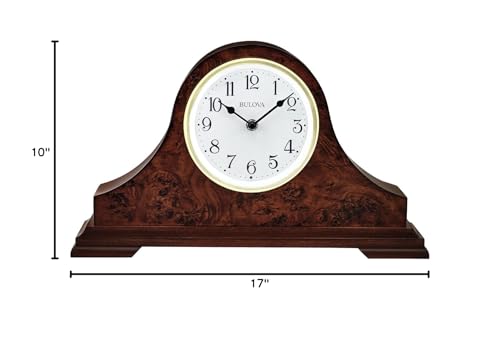 Bulova Chandler Lighted Mantel Clock, Model B1853 | Elegant Design | Illuminated Dial | Quartz Movement | Cherry Wood Finish | Battery Operated Bulova