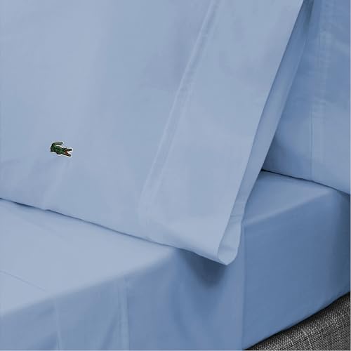 Lacoste 100% Cotton Percale 4-Piece Sheet Set – Cool, Crisp, Matte, and Durable, Oeko-Tex Certified – Solid, Allure Blue, Full Lacoste