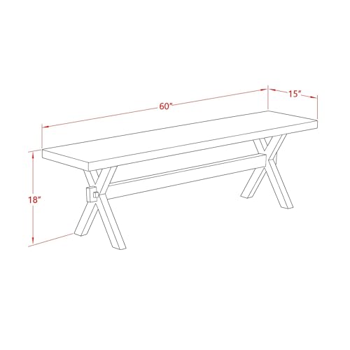 East West Furniture X-Style Modern Dining Table Bench with Wood Seat, 60x15x18 Inch, XB626 East West Furniture