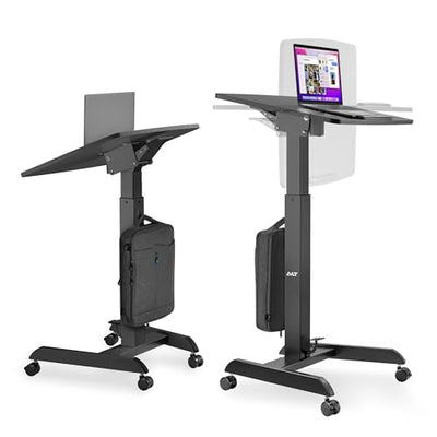 AVLT 47" Height Adjustable Mobile Workstation with Tilting Desk (3 ft 11 inches) - Foot Pedal Pneumatic Standing Desk Cart - Mobile Laptop Cart - Mobile Black Cart with Brake Casters