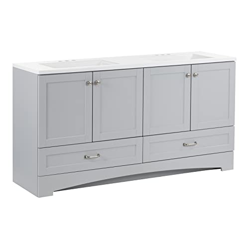 Spring Mill Cabinets Emlyn 60 Inch Double-Sink Bathroom Vanity with White Top, 2 Cabinets, 2 Drawers, 60.5" W x 18.75" D x 32.89", Pearl Gray Spring Mill Cabinets