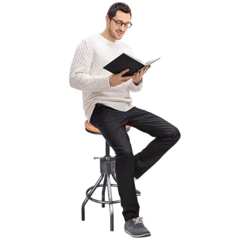 LOKKHAN Set of 2 Industrial Bar Stool-Vintage Adjustable Round Wood Metal Swivel Bar Stool-Cast Iron-23-30 Inch Tall Counter Bar Height Farmhouse Kitchen Stools LOKKHAN