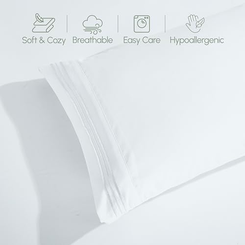 Elegant Comfort Luxury 1500 Premium Hotel Quality Microfiber 4-Piece Sheet Set - Soft, All Around Elastic 18-24 Inches Deep Fitted Sheet - Extra Deep Pocket Sheets, King, White Elegant Comfort