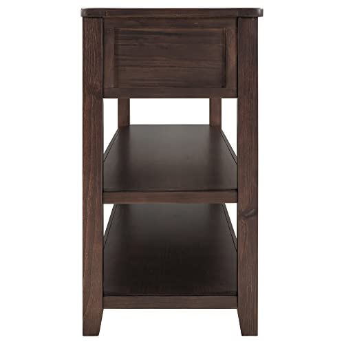 Knocbel Long Console Table with 3 Storage Drawers and Double Bottom Open Shelves, Wooden Sofa Tables for Entryway Hallway Foyer, 50" W x 16" D x 30" H,Espresso Knocbel