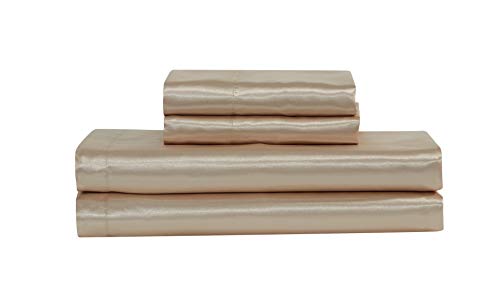 Mk Collection Soft Silky Satin Solid Color Deep Pocket Sheet Set (Champagne, Queen) MK Home