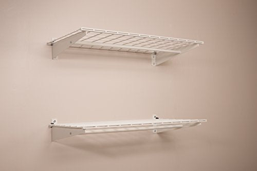 Hyloft 777 2-Pack Heavy Duty Steel Wall Garage Shelving, 36-Inch X 18-Inch Adjustable Wall Shelves for Garage Storage,Includes Hanging Rod, Max Shelf Load 200 Pounds, White Powder Coated Finish HyLoft