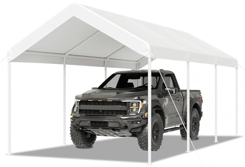 Aoxun 10x20 FT Carport Heavy Duty Car Canopy with Tarp & Wind Resistance Portable Garage Car Tent Outdoor Car Port with Tear Resistant Canopy, No Sidewall - Milky White Aoxun