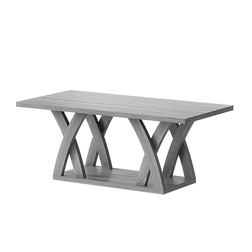 FROMJBEST Farmhouse Coffee Table with Shelf, Wood Coffee Table for Living Room, Open Display Area,47” Grey FROMJBEST