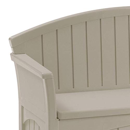 Suncast 50 Gallon Patio Bench with Storage - Decorative Resin Outdoor Patio Bench for Deck, Patio, Garden, Backyard - Ideal for Storing Toys, Cushions, Tools - Taupe () Suncast