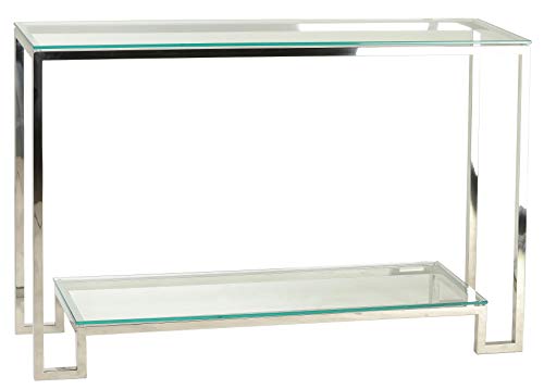 Cortesi Home Reef Contemporary 2 Shelf Glass Console Table, Silver Cortesi Home