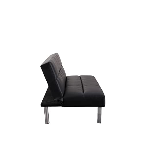 Naomi Home Zoe Futon Sofa Bed, Faux Leather Futon Couch, Modern Convertible Folding Sofa Bed Couch with Chrome Legs, Reclining Mini Couch, Leather Futon Small Couch for Bedroom Living Room Black Naomi Home
