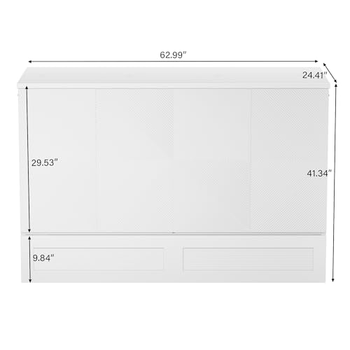 PVWIIK Full Murphy Bed with Storage Drawer & Charging Station for Home Office, Studio or Guest Room,Full Size Bed Frame Murphy Bed with USB Port,Space Saving Design, White PVWIIK