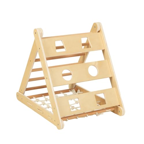 OOOK 3 in 1 Climbing Toy for Toddlers, 3-Side Kids Climbing Triangle Ladder, Climbing Net & Board, Wooden Montessori Climbing Toys for Toddlers Daycare, Gym & Playground, Gift for Boys Girls OOOK