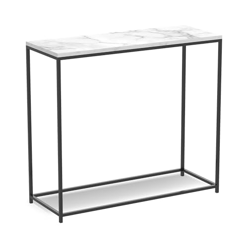 BOWERY HILL Contemporary Marble Console Table, 31" L x 13" W x 28" H, Engineered Wood Top, Black Metal Legs, Modern Style Entryway, Hallway or Living Room Accent Furniture BOWERY HILL