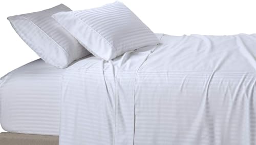 sheetsnthings Damask Stripes 650-Thread-Count Cotton-Blend 4PC Full Bed Sheets Set, White sheetsnthings