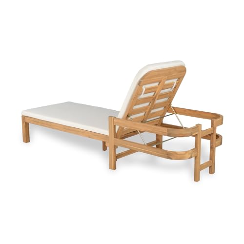 Christopher Knight Home Kayas Acacia Wood Chaise Lounge with Adjustable Backrest, 77.5" Outdoor Sun Lounger with Cushion, Patio Lounger Recliner Chair for Poolside Lawn, Light Teak+Cream, Set of 2