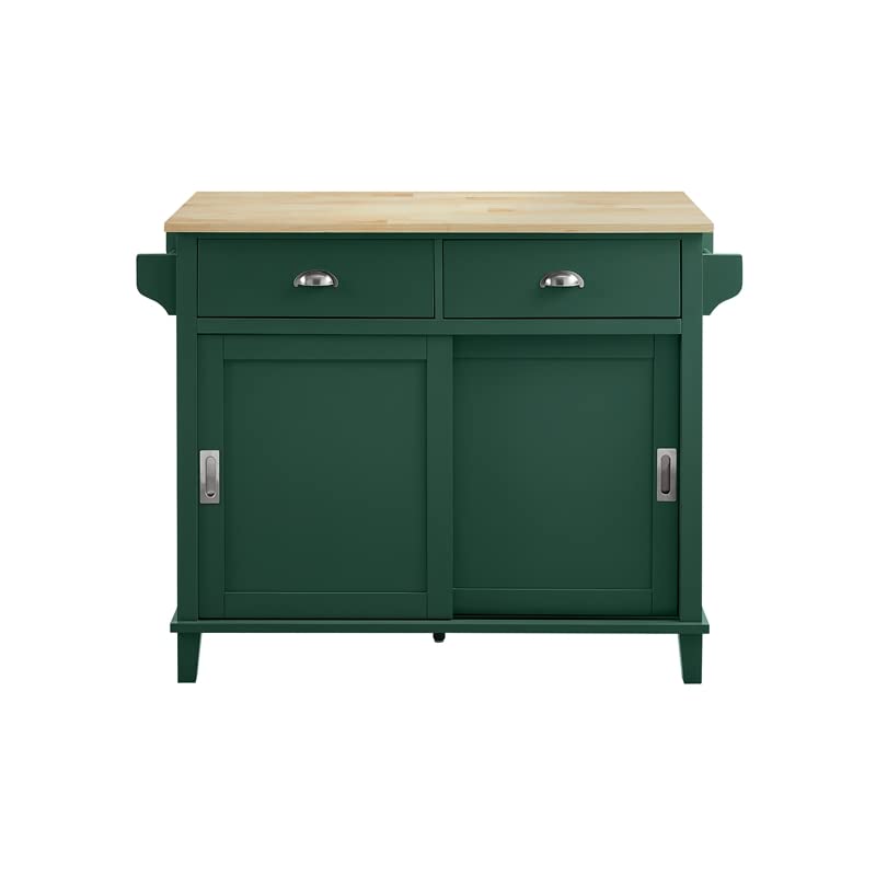 Pemberly Row Traditional Wood Drop Leaf Kitchen Island in Emerald/Natural Pemberly Row