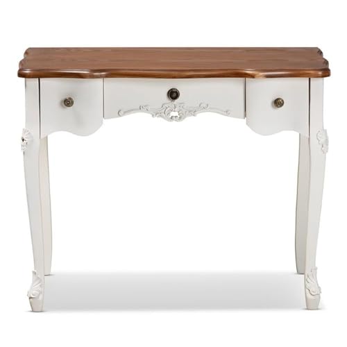Baxton Studio Sophie Classic Traditional French Country White and Brown Finished Small 3-Drawer Wood Console Table Baxton Studio