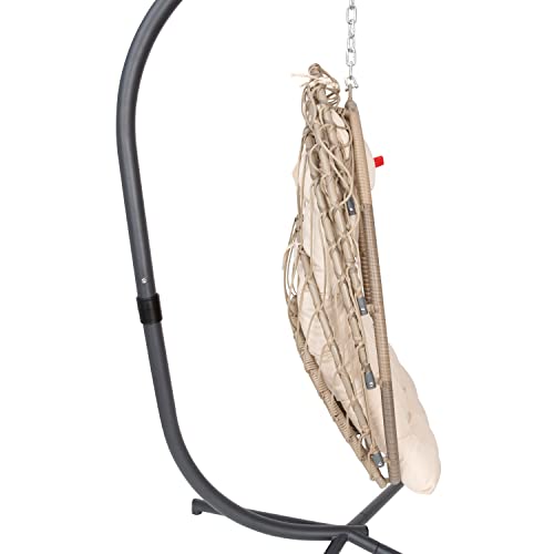 Taylor & Logan Corbin Natural Patio Hanging Wicker Egg Chair with Cream Plush Seat Cushions & Swing Stand for Indoor/Outdoor Use Taylor & Logan