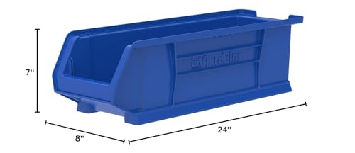 Akro-Mils 30284 Super-Size AkroBins Plastic Storage Bins, Space-Saving Stackable Bins for Garage, Classroom, Warehouse Organization, 24-Inch L x 8-Inch W x 7-Inch H, Blue, 4-Pack Akro-Mils