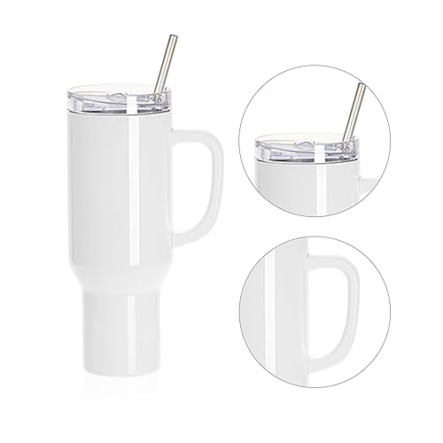 PYD Life 40 OZ Sublimation Tumblers with Handle Blanks White with Lid and Stainless Straw for Tumbler Heat Press Sublimation Oven Printing 2 Pack PYD Life